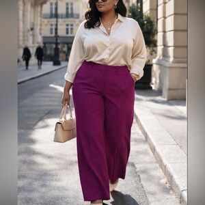 Boden Luxe Magenta Wide-Leg Trouser Pants Fuchsia Magenta • Long Length (16–18L)